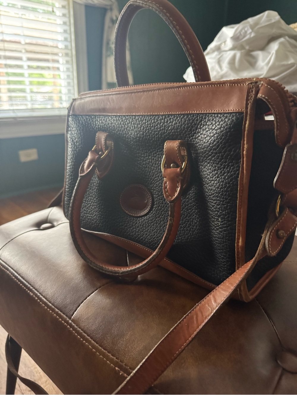 Dooney & Bourke Black and Brown Leather Crossbody Satchel VINTAGE